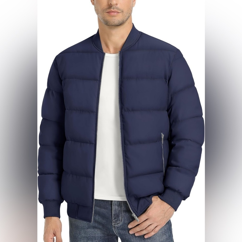 NWT- MAGCOMSEN Men's Quilted Puffer Jacket- Windproof- Full Zip  COLOR: Navy